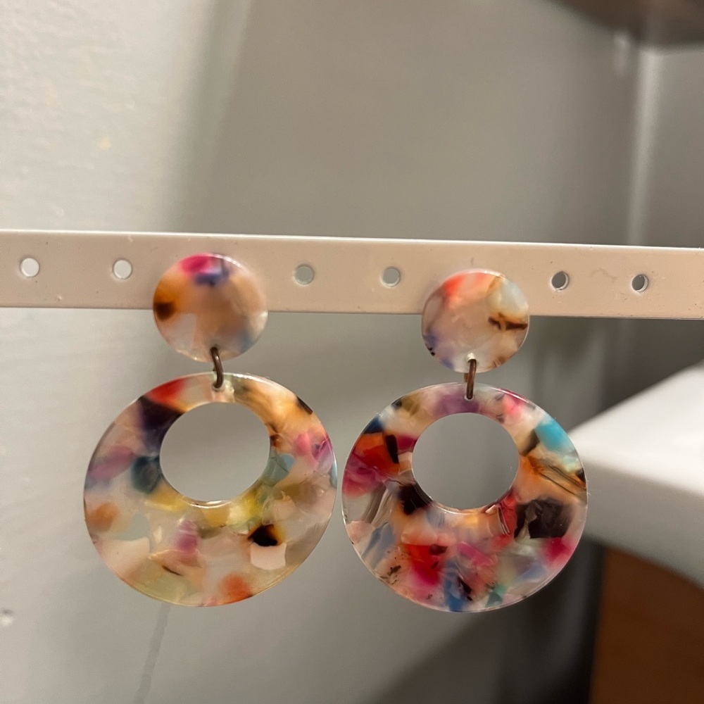 Multi color hoop dangly earrings